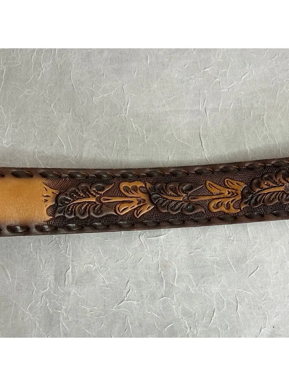 Brown Hand Tooled Leather Men's Belt Size 34